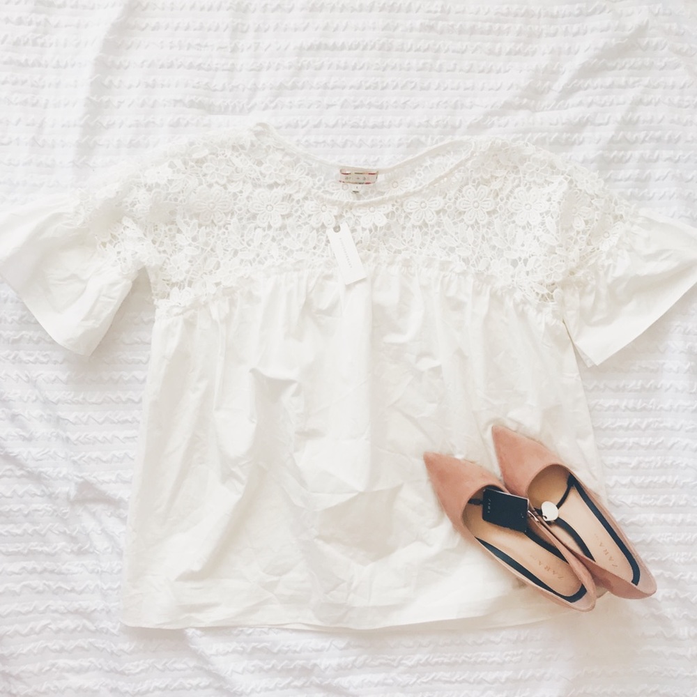 Anthropologie white crochet shirt